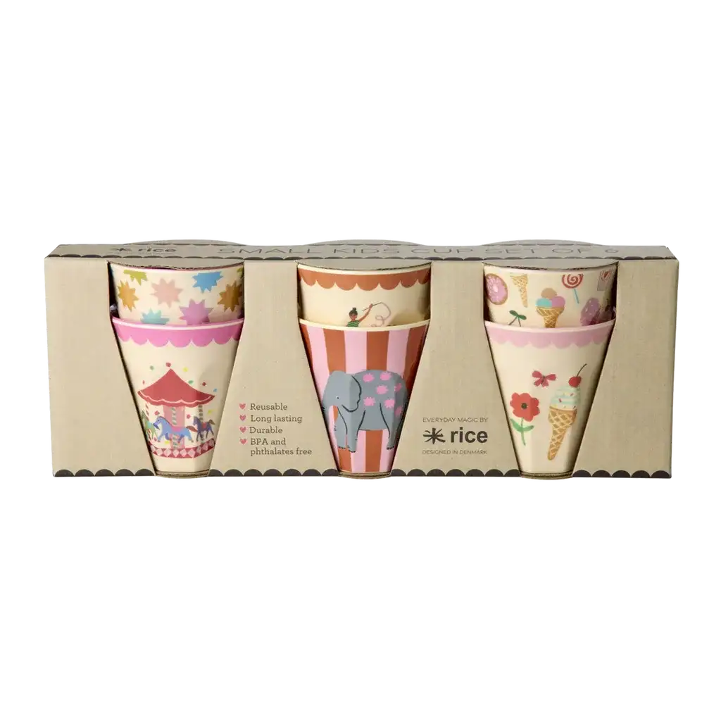Melamine Kids Cups in Fun Fair Pink Prints - Small - 6 pcs. in Gift Box -