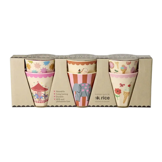 Melamine Kids Cups in Fun Fair Pink Prints - Small - 6 pcs. in Gift Box -