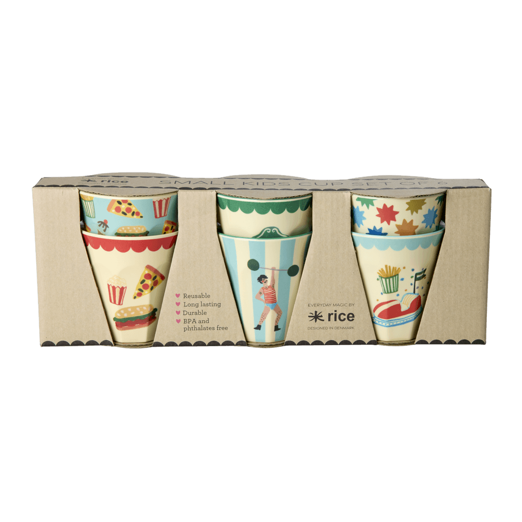 Melamine Kids Cups in Fun Fair Mint Prints - Small - 6 pcs. in Gift Box -