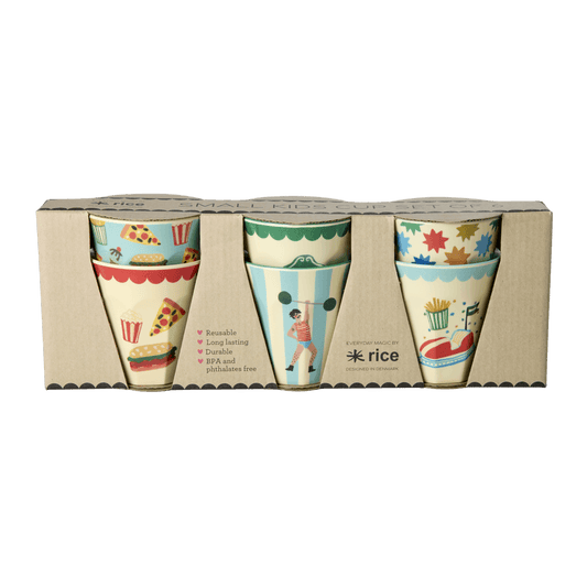 Melamine Kids Cups in Fun Fair Mint Prints - Small - 6 pcs. in Gift Box -
