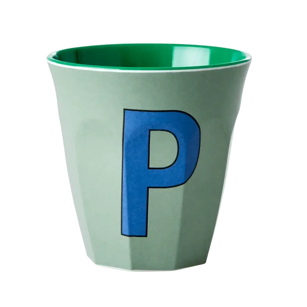 Melamine Cup - Medium with Alphabet in Bluish Colors | Letter P