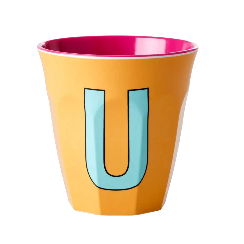 Melamine Cup - Medium with Alphabet in Pinkish Colors | Letter U