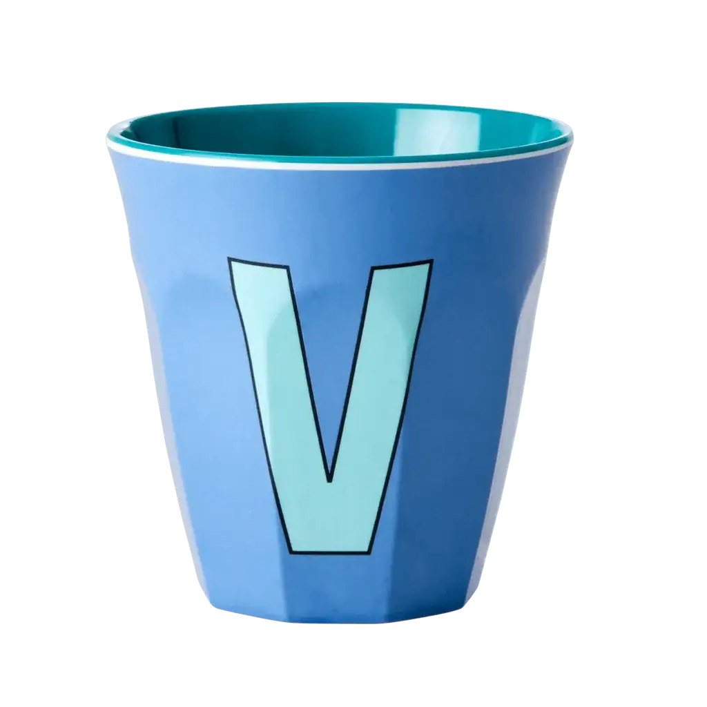 Melamine Cup - Medium with Alphabet in Bluish Colors | Letter V