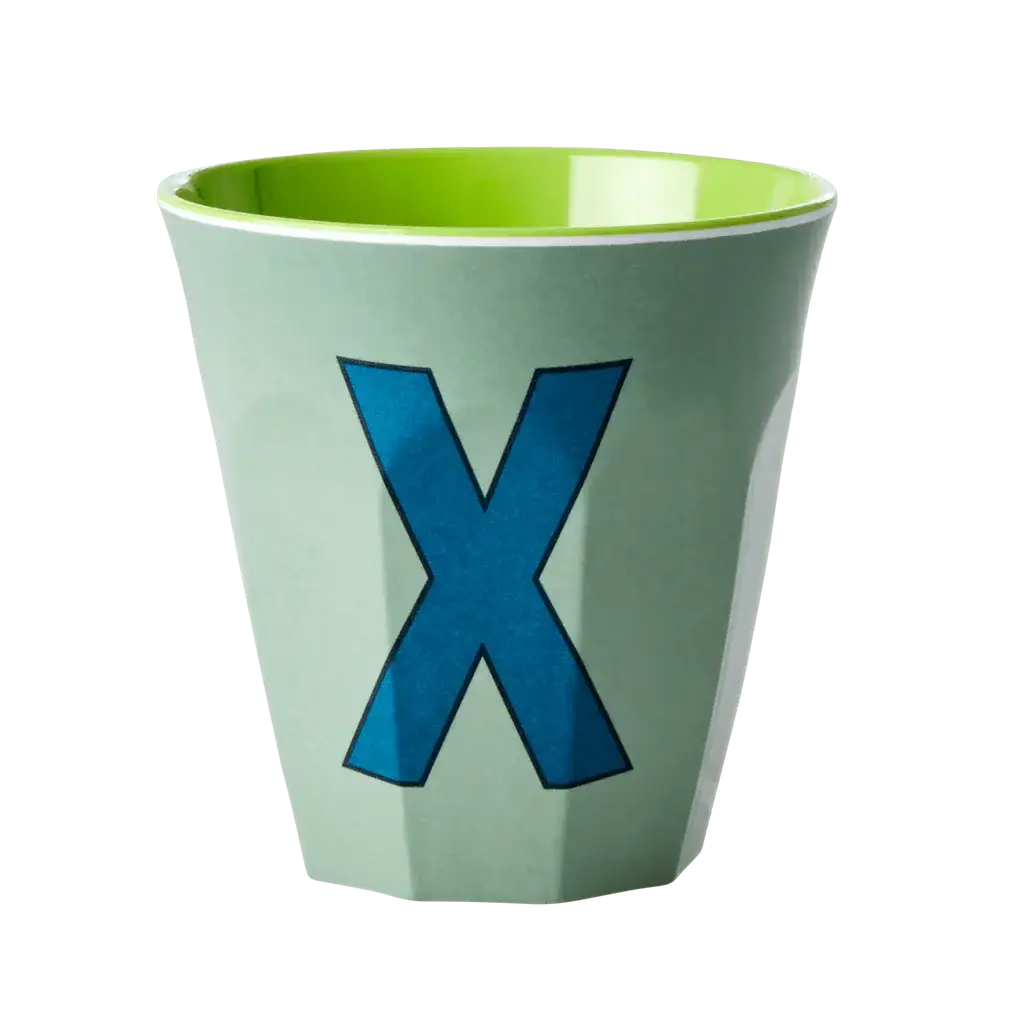 Melamine Cup - Medium with Alphabet in Bluish Colors | Letter X