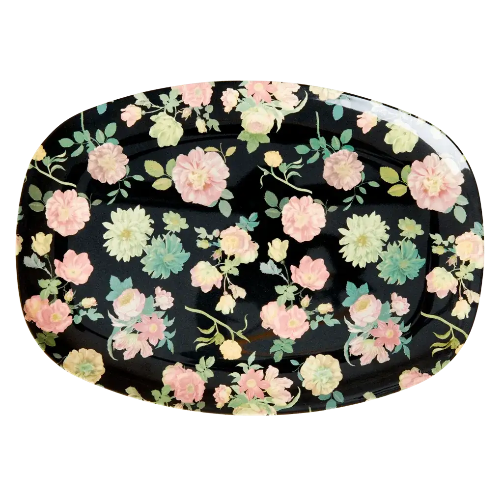 Melamine Rectangular Plate | Dark Rose Print