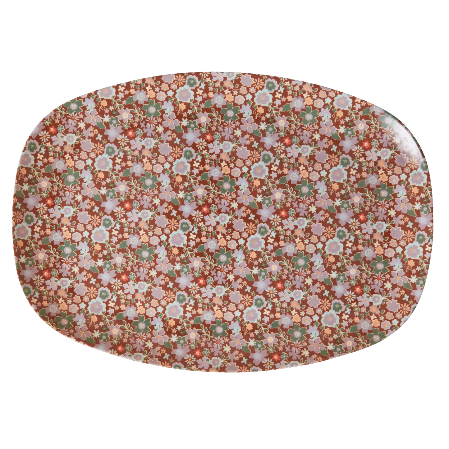 Melamine Rectangular Plate | Brown Flower Print