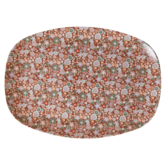 Melamine Rectangular Plate | Brown Flower Print
