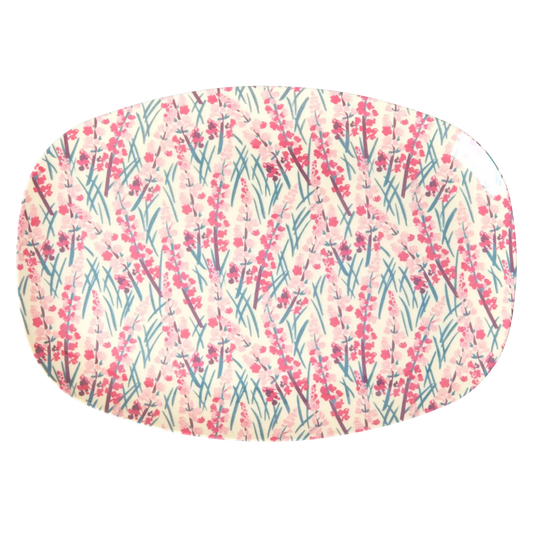 Medium Melamine Rectangular Plate - Pink - Floral Field Print