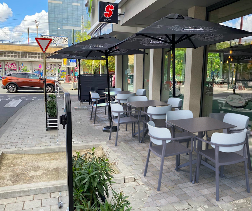 Patio Dining Armchair - Stackable - Set of 4 - Black/Light Blue