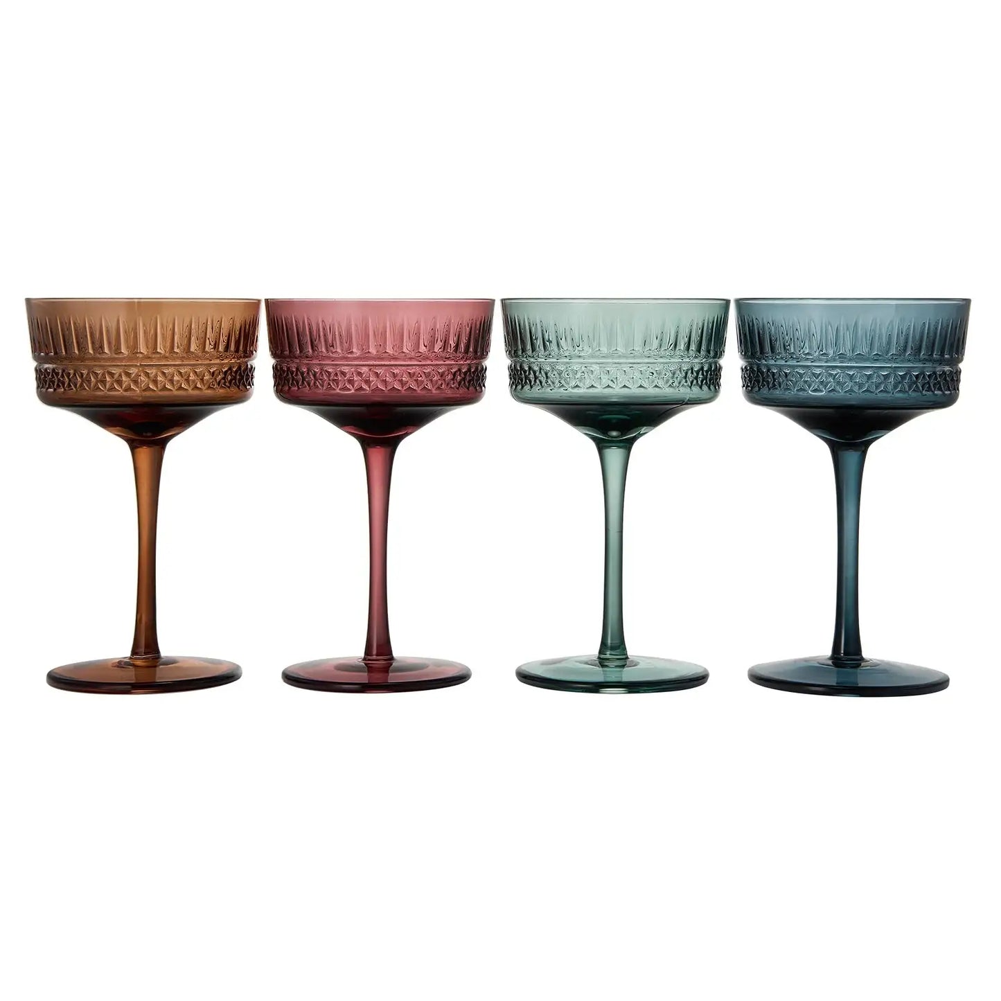 Tonal Crystal Champagne Coupe, Cocktail Glassware, Set of 4