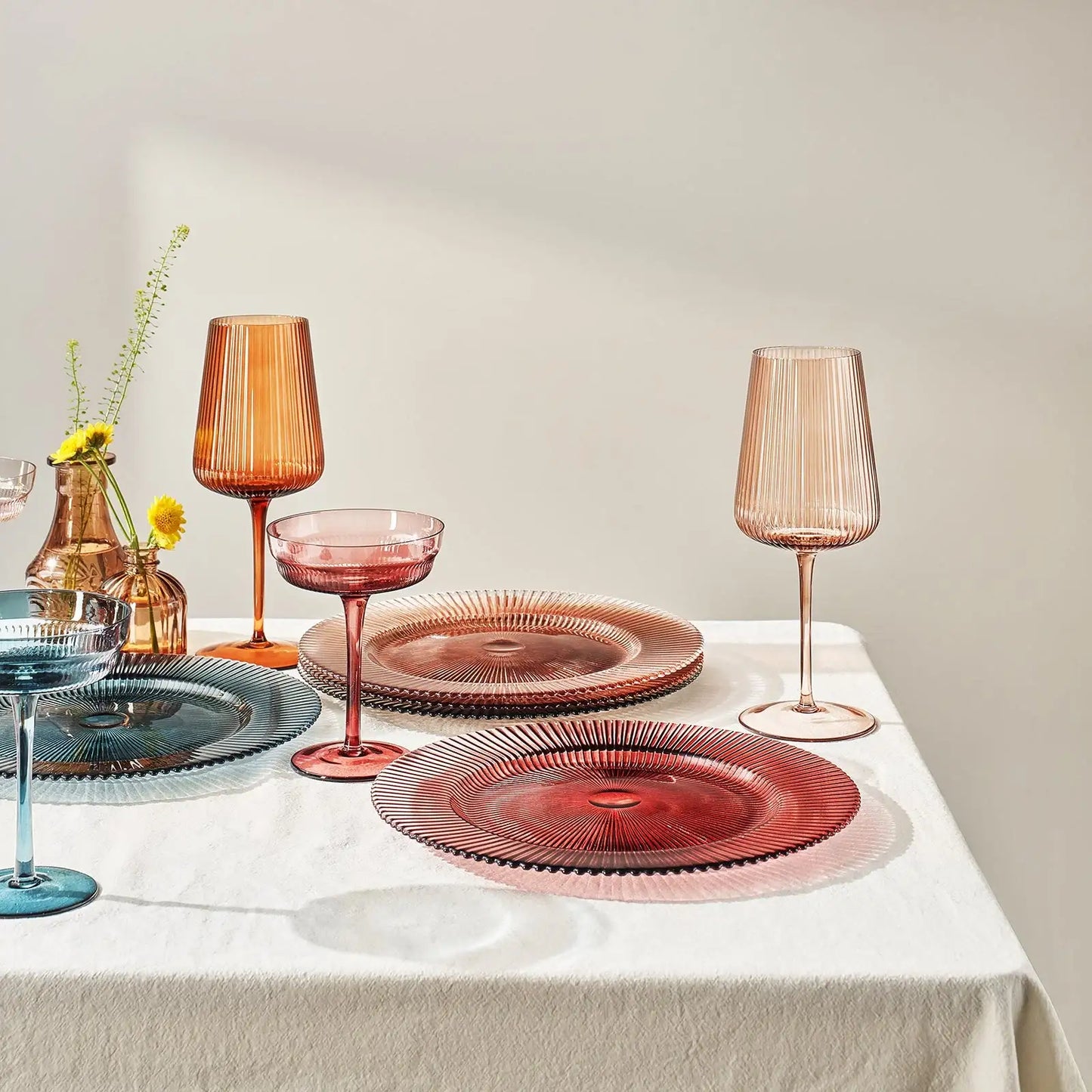 Tonal Ribbed Glass Plate, Set of 6