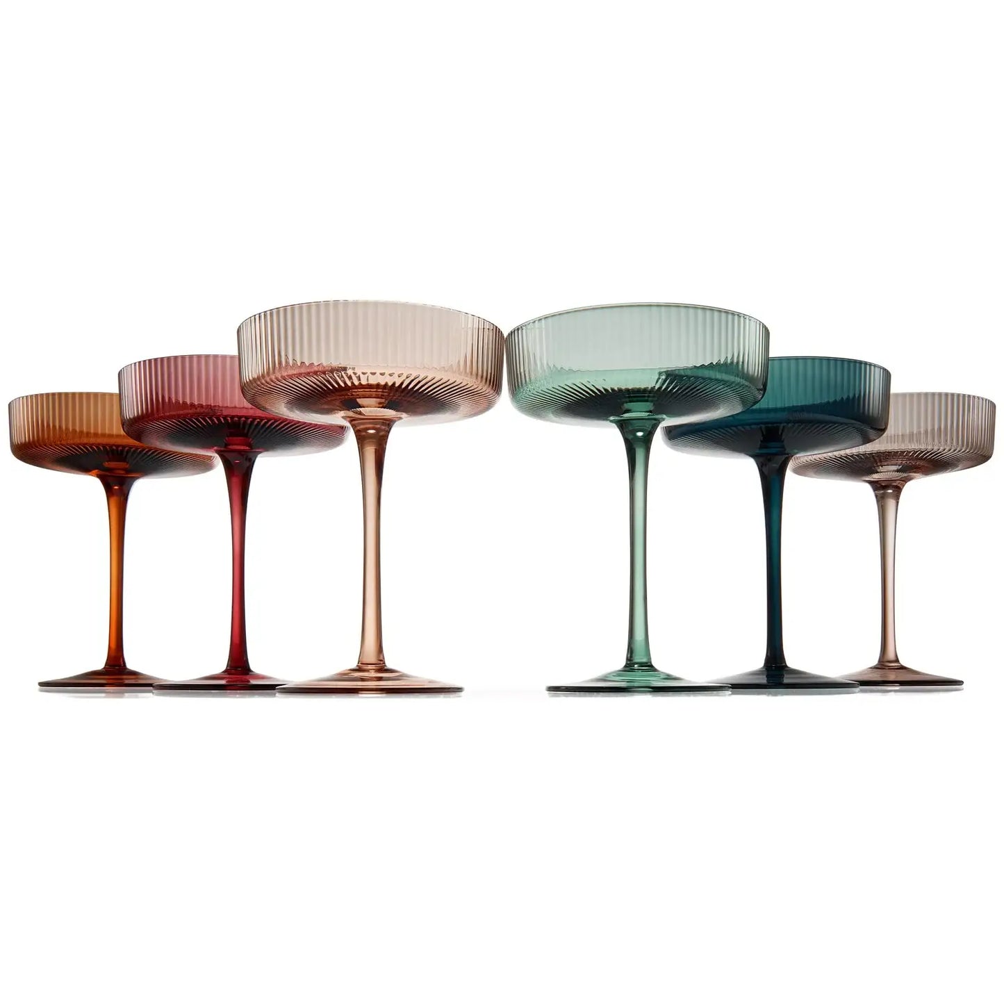 Tonal Ribbed Champagne Coupe, Cocktail Glassware, Set of 6