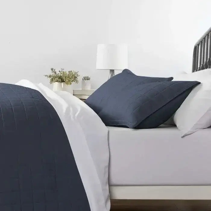 3 Piece Microfiber Farmhouse Coverlet Bedspread Set Navy, Full/Queen