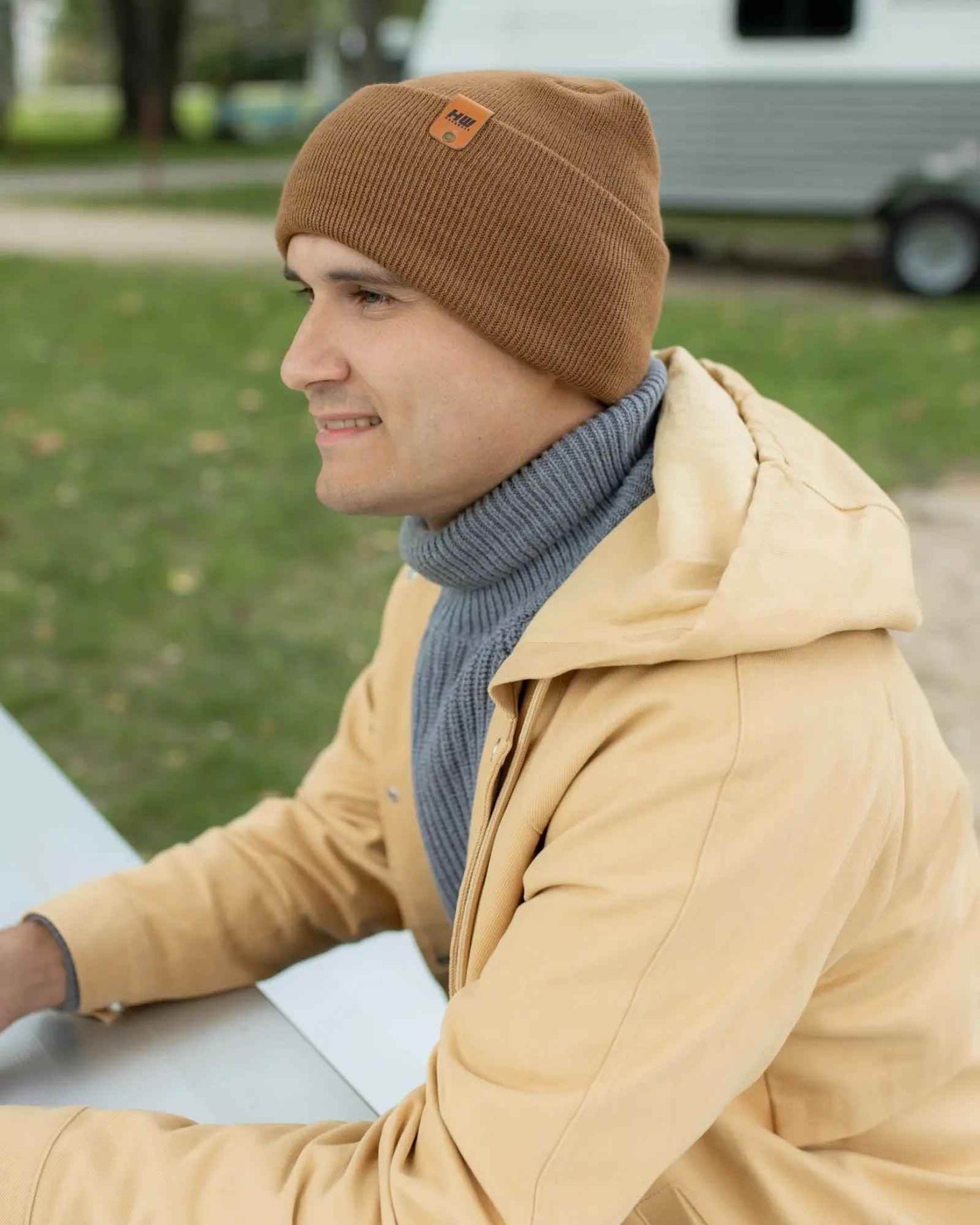 HAAKWEAR H-Stitch Cuffed Beanie - Patented Design, Made in USA - Camel Brown