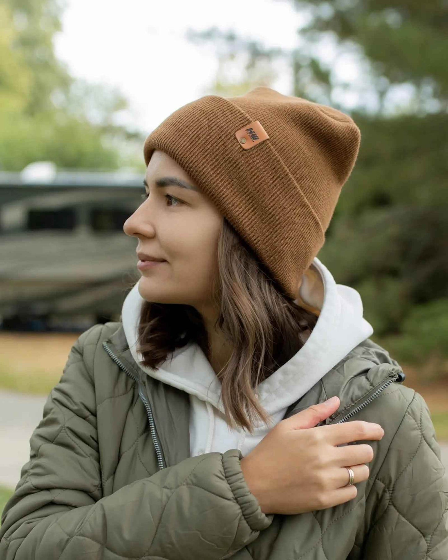 HAAKWEAR H-Stitch Cuffed Beanie - Patented Design, Made in USA - Camel Brown