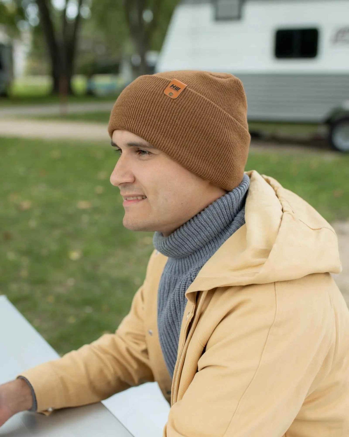 HAAKWEAR H-Stitch Cuffed Beanie - Patented Design, Made in USA - Camel Brown