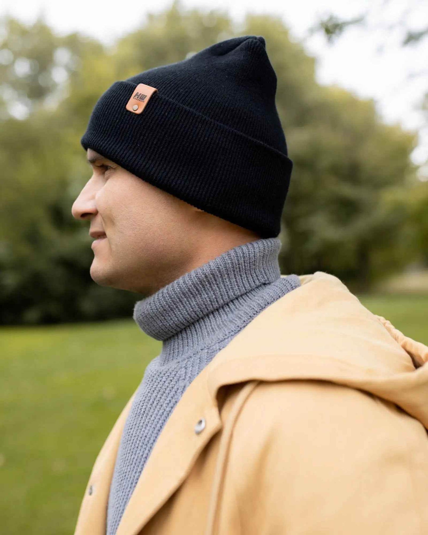 HAAKWEAR H-Stitch Cuffed Beanie - NEW Designed and Made in USA (Patented Design) - Midnight Black