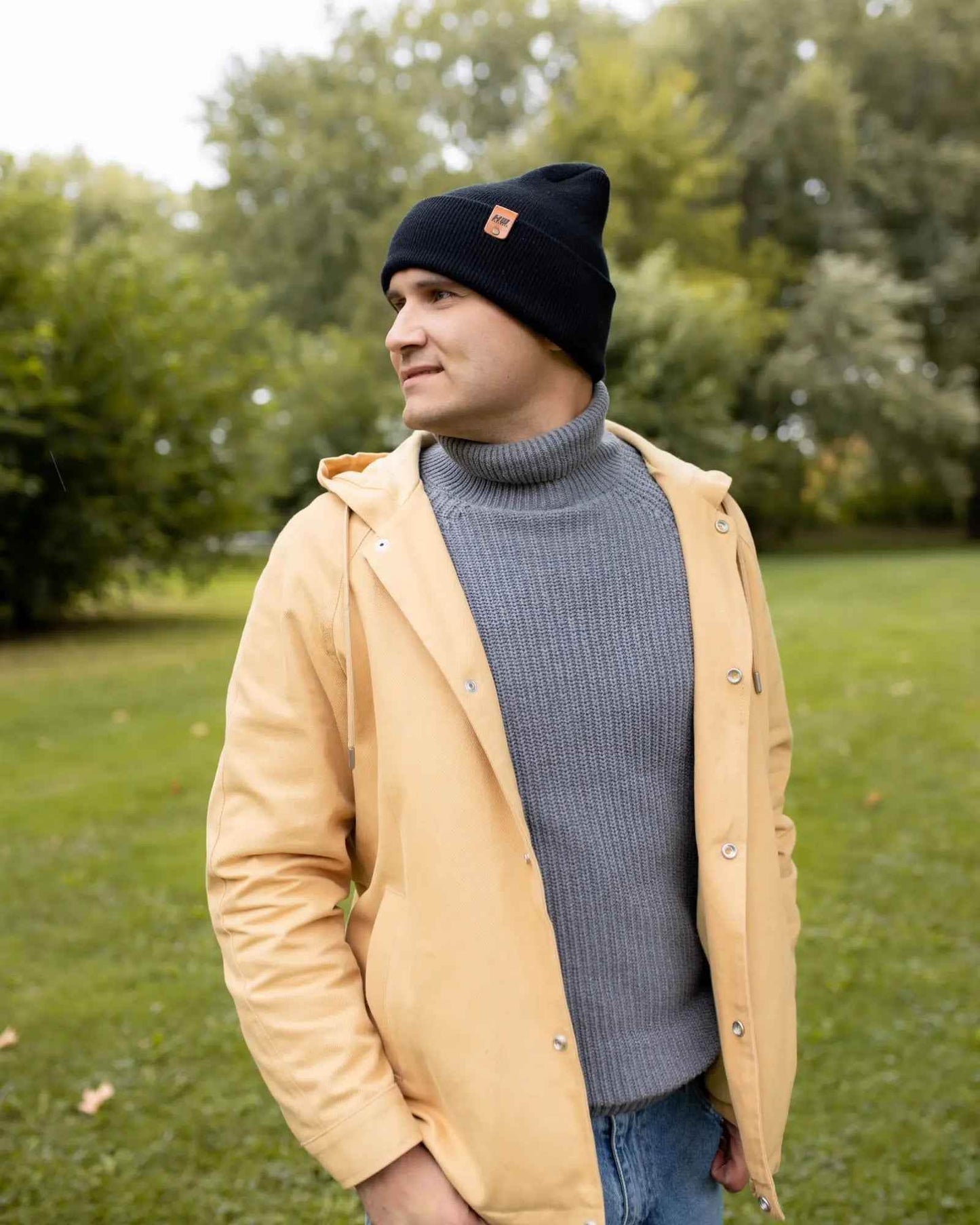 HAAKWEAR H-Stitch Cuffed Beanie - NEW Designed and Made in USA (Patented Design) - Midnight Black