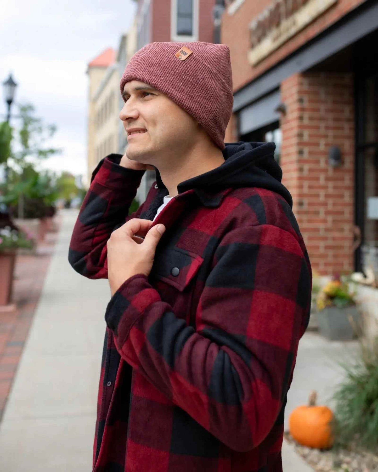HAAKWEAR H-Stitch Cuffed Beanie - NEW Designed and Made in USA (Patented Design) - Rusty Burgundy