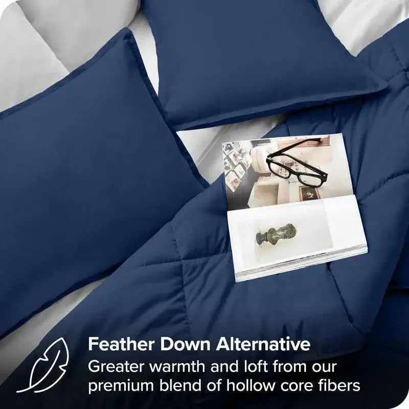 Twin/Twin XL size Super Soft Down Alternative Comforter Set in Navy Blue
