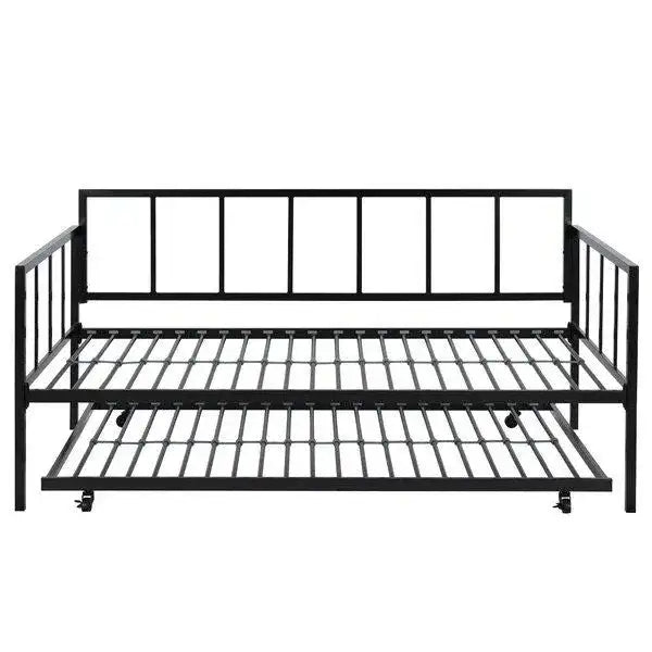 Twin size Heavy Duty Metal Daybed with Roll-Out Trundle Bed