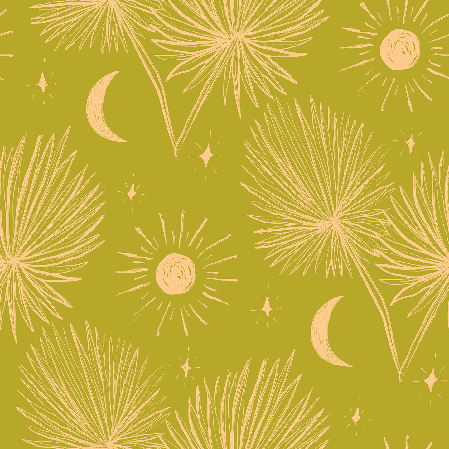 Night Palm Wallpaper, chartreuse and peach