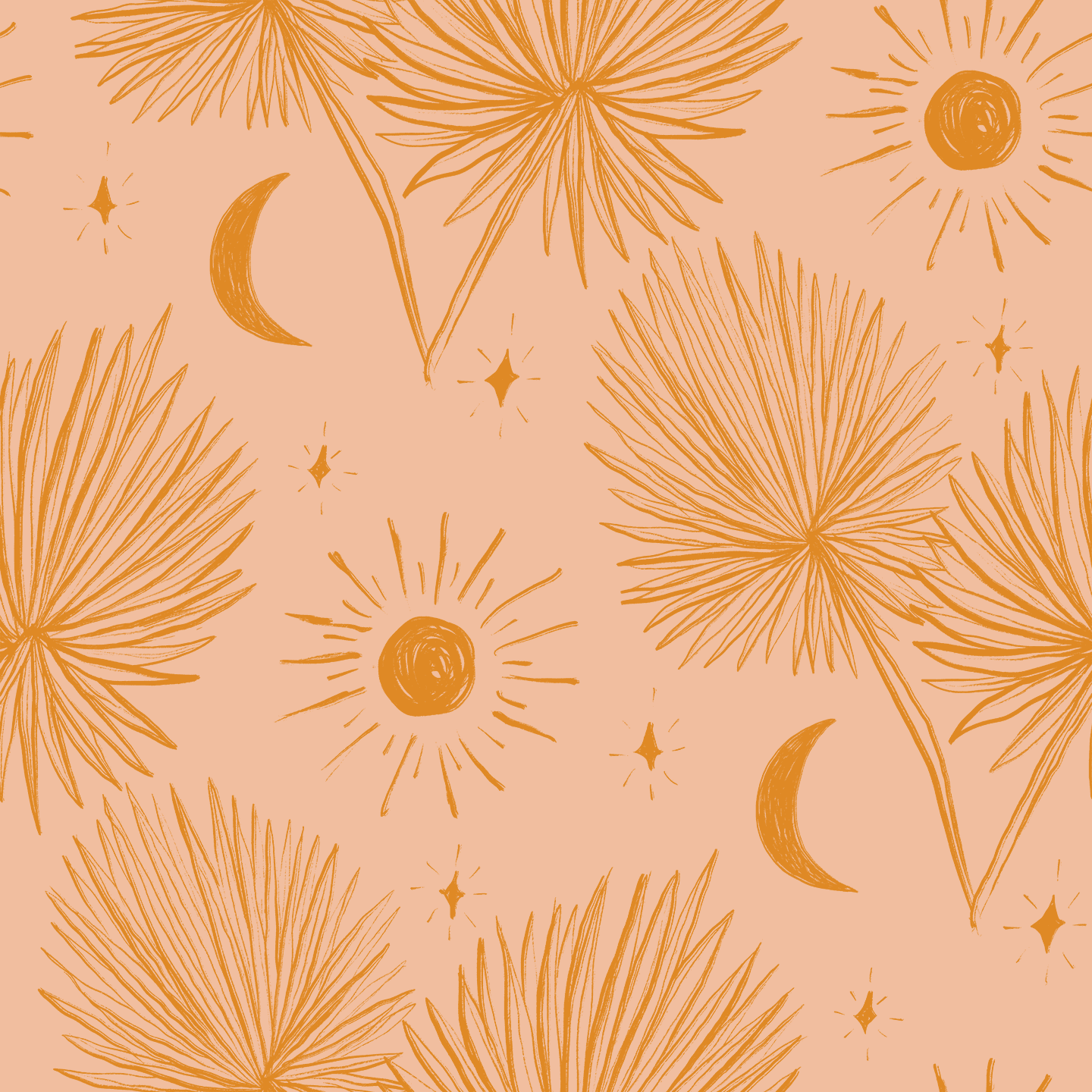Night Palm Wallpaper, peach and orange