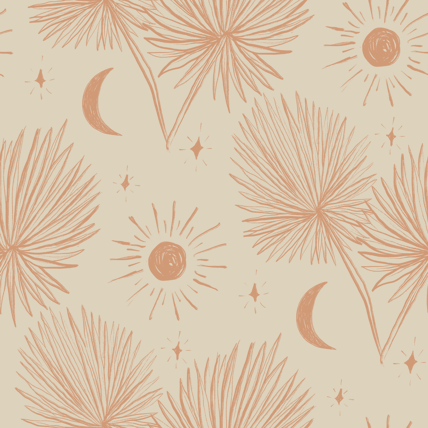 Night Palm Wallpaper, tan and terra cotta