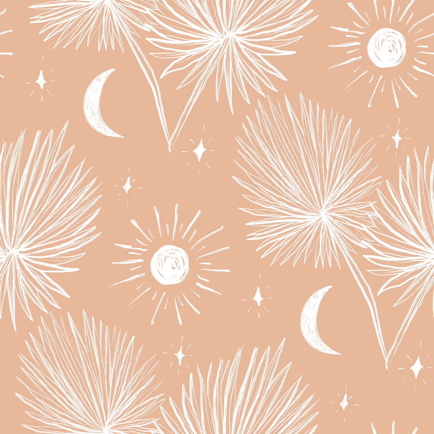 Night Palm Wallpaper, terra cotta and white