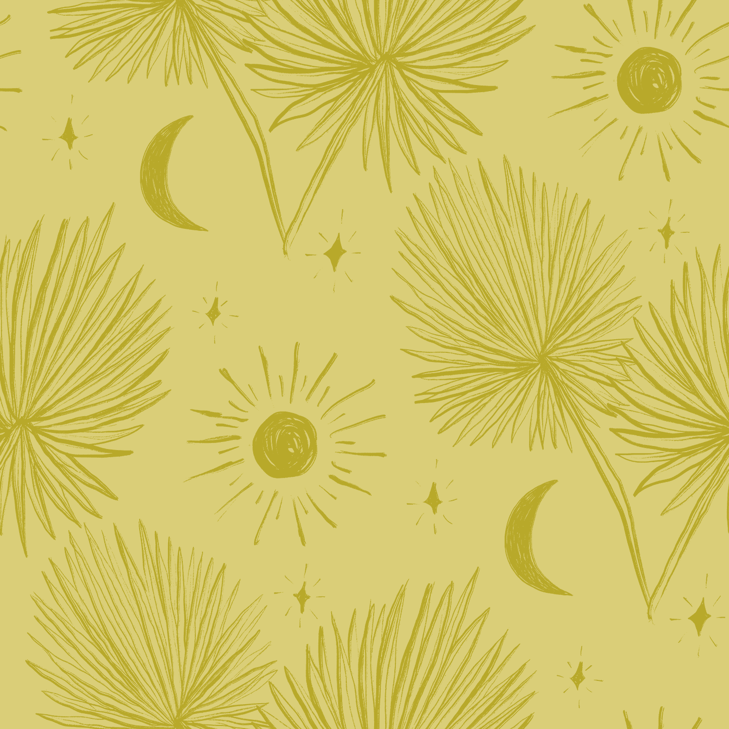 Night Palm Wallpaper, lemon and chartreuse