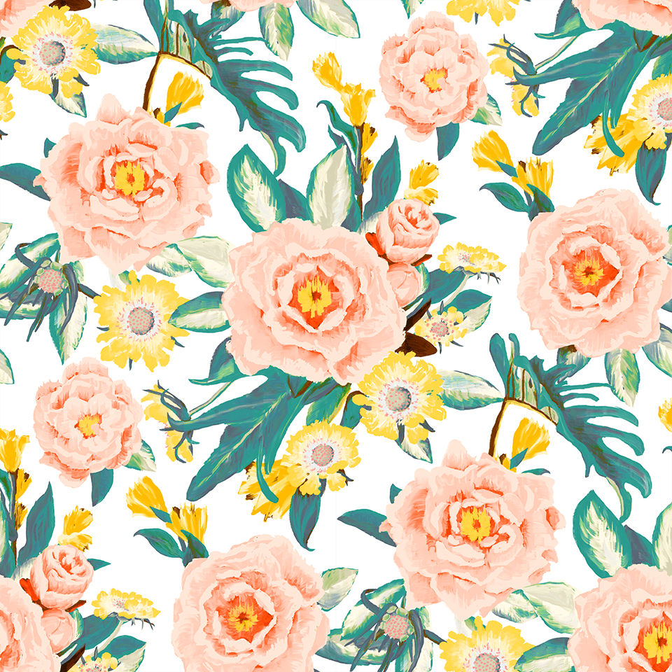 Posh Posy Wallpaper, white