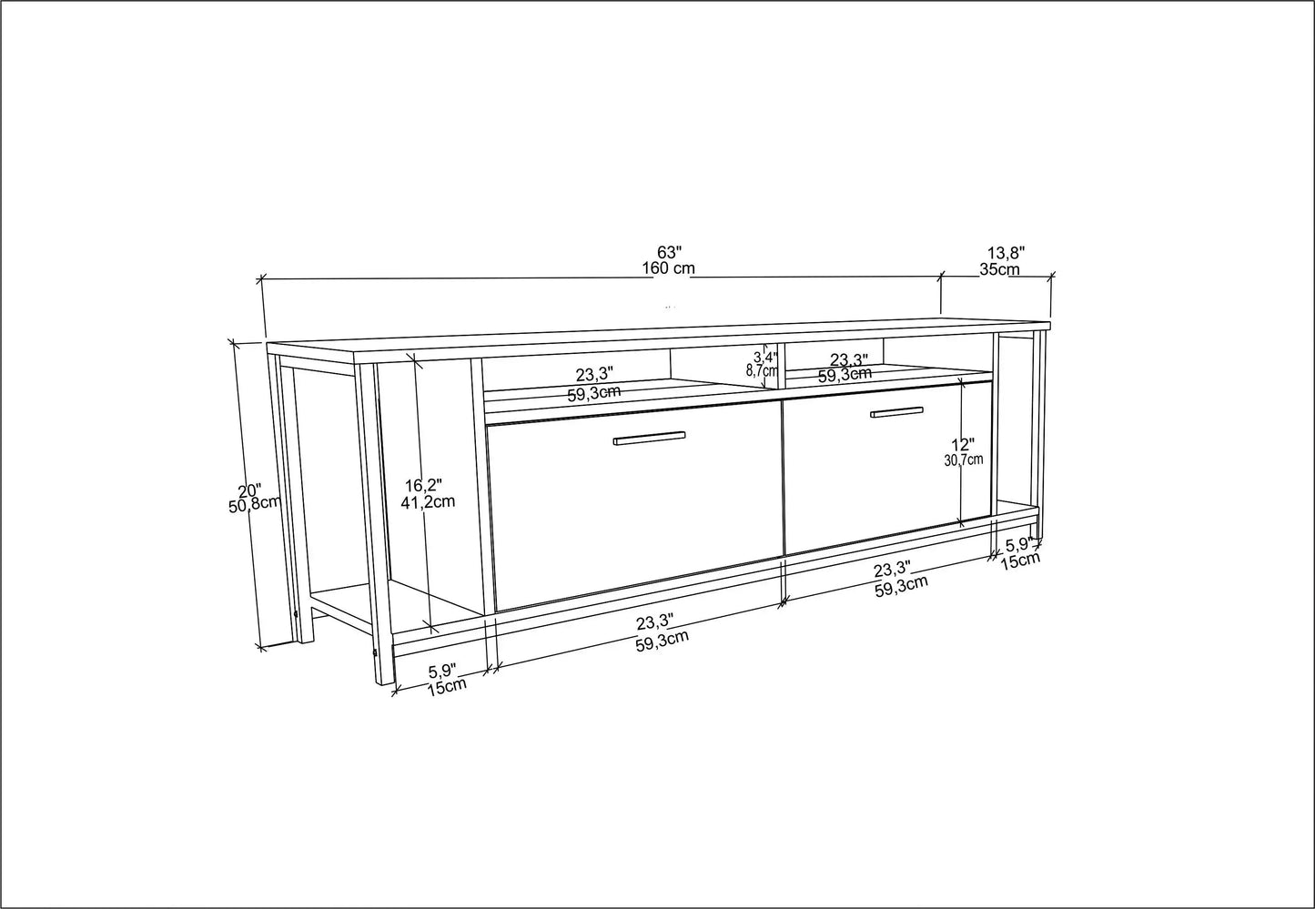 Omar 63" Wide TV Stand & Media Console for TVs up to 72"