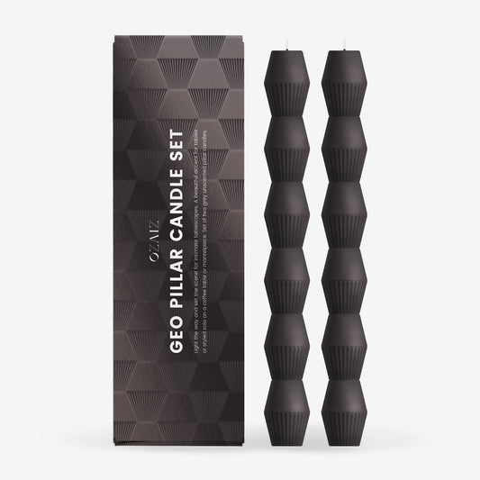 Charcoal  Geometric Pillar Candle (Set of 2)