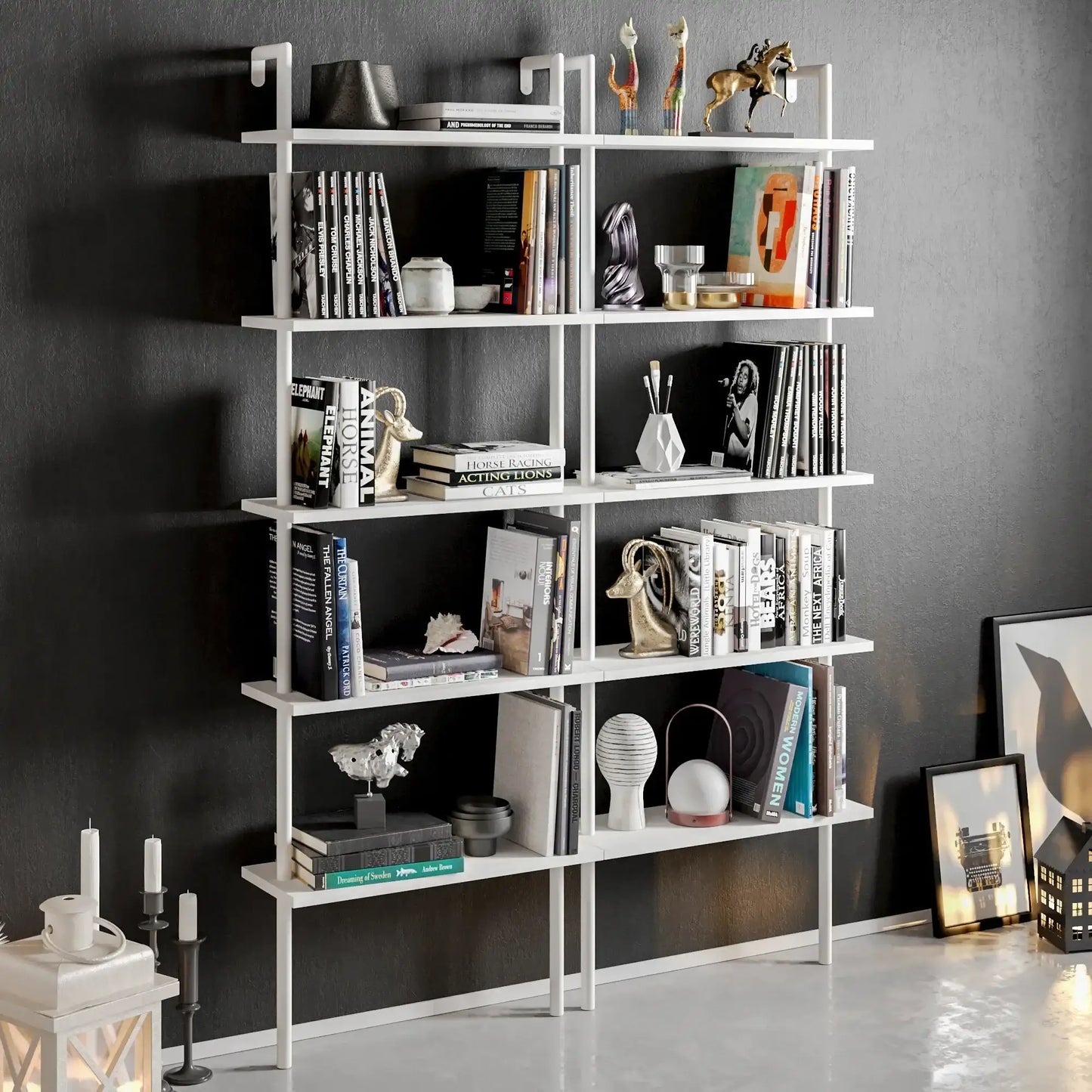 Paula 68 inches Tall Metal Manufactured Wood Accent Ladder Bookcase