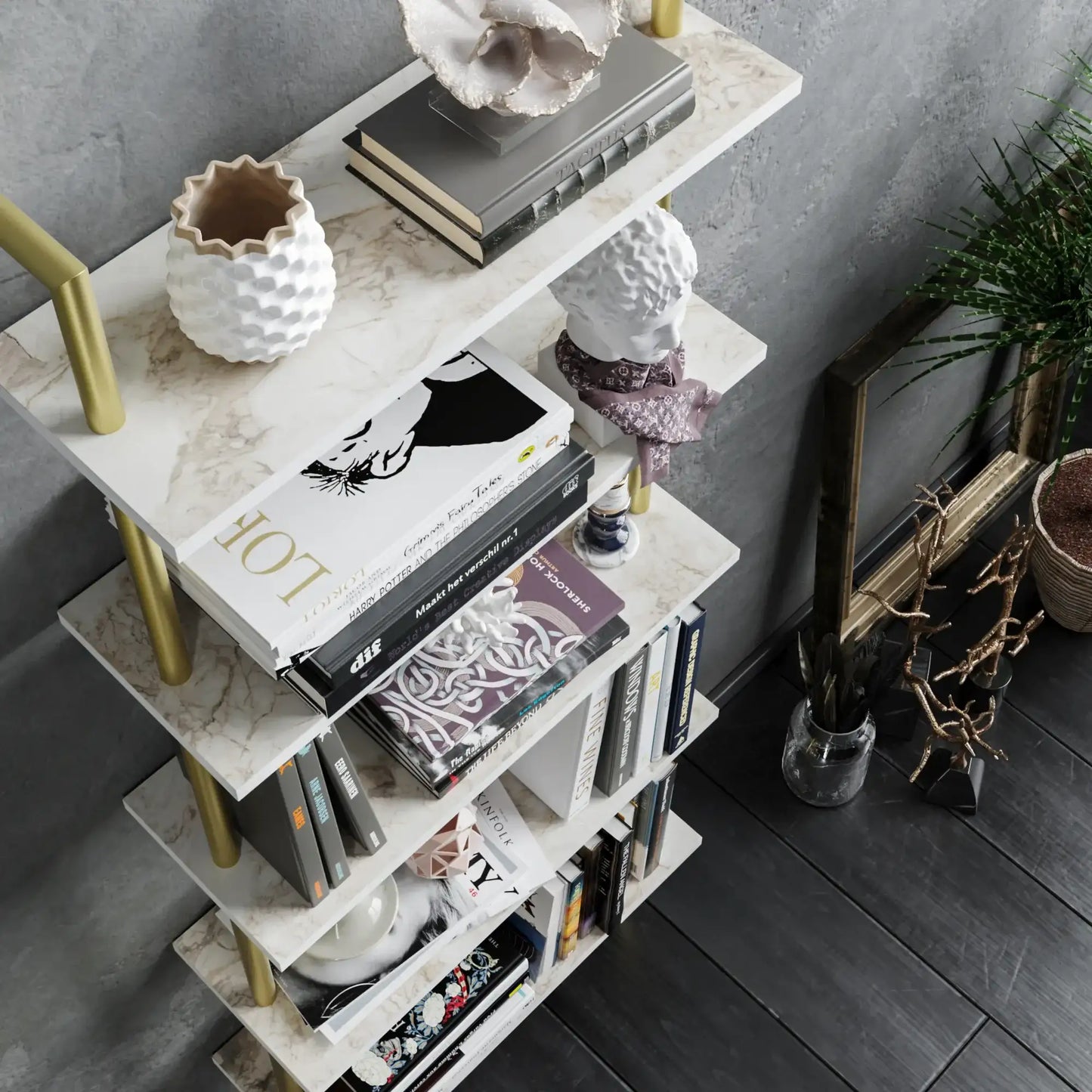 Paula 68 inches Tall Metal Manufactured Wood Accent Ladder Bookcase