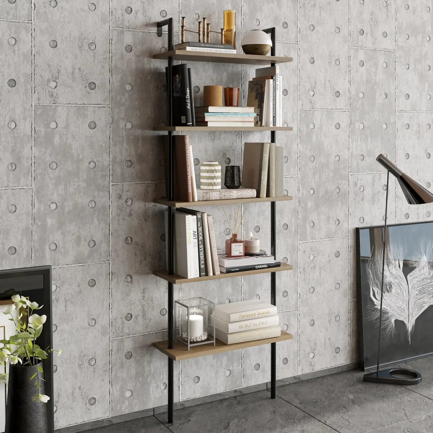 Paula 68 inches Tall Metal Manufactured Wood Accent Ladder Bookcase