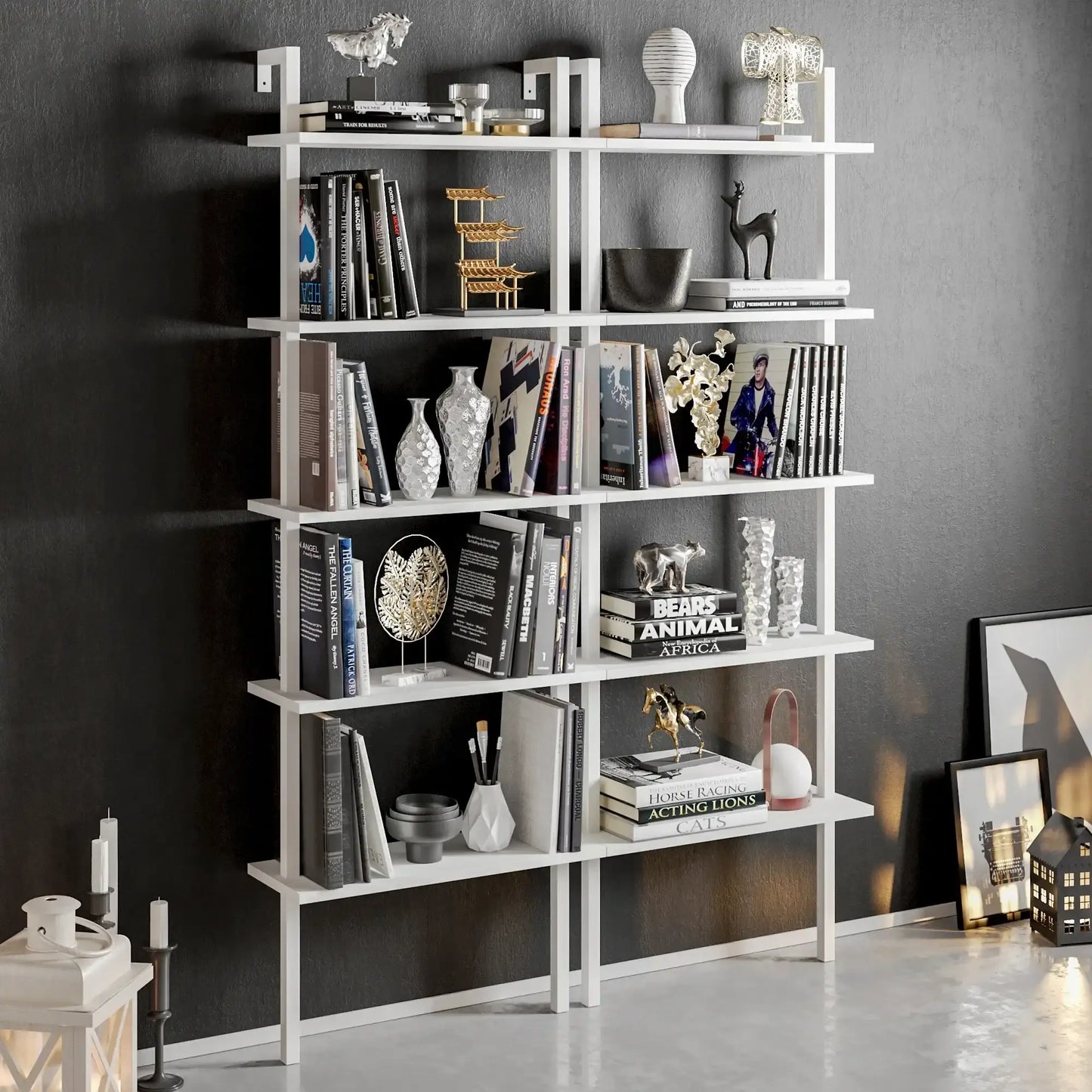 Piante 68 inches Tall Metal Manufactured Wood Accent Ladder Bookcase