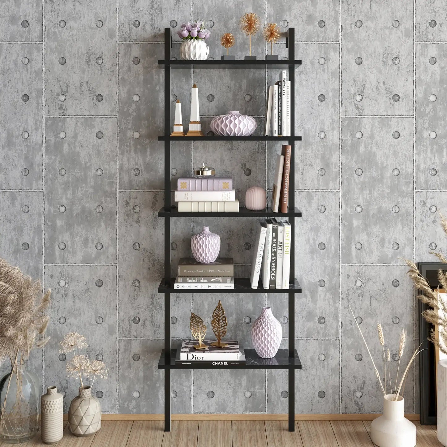 Piante 68 inches Tall Metal Manufactured Wood Accent Ladder Bookcase