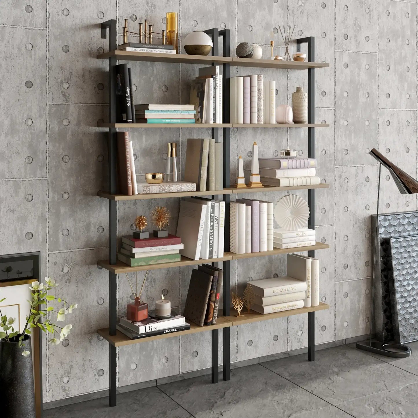 Piante 68 inches Tall Metal Manufactured Wood Accent Ladder Bookcase