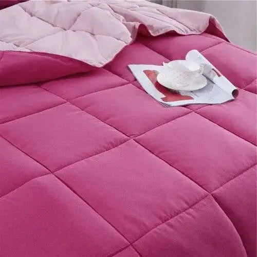 Full/Queen Traditional Microfiber Reversible 3 Piece Comforter Set in Pink