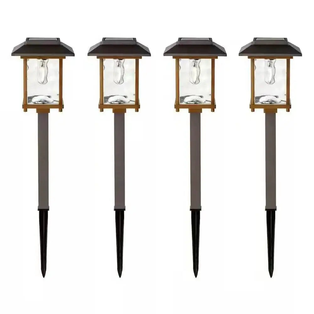 4 Pack - Bronze Gold Solar LED Light Set - Outdoor Path Yard Lighting