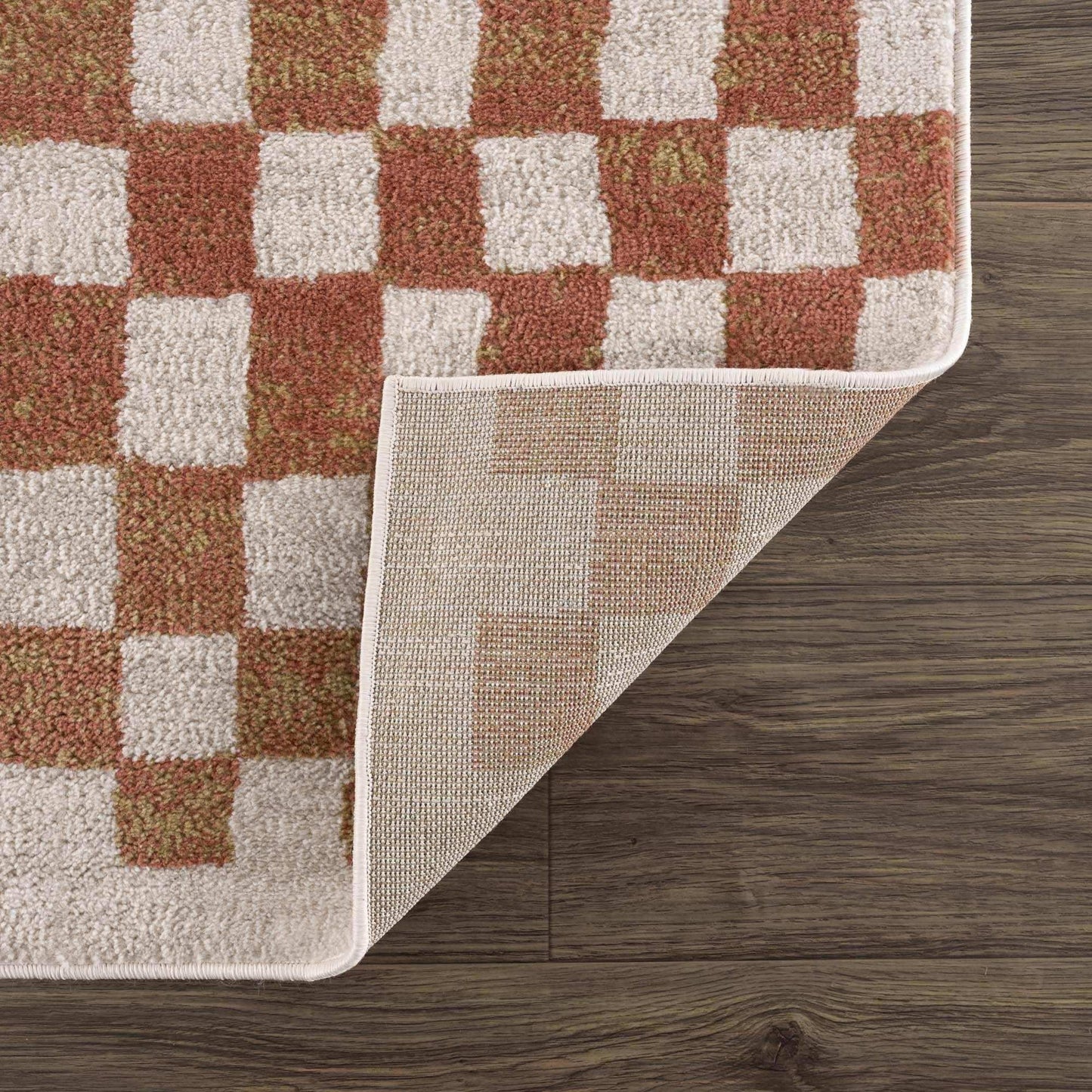 Benjy Cream & Salmon Checkered Area Rug