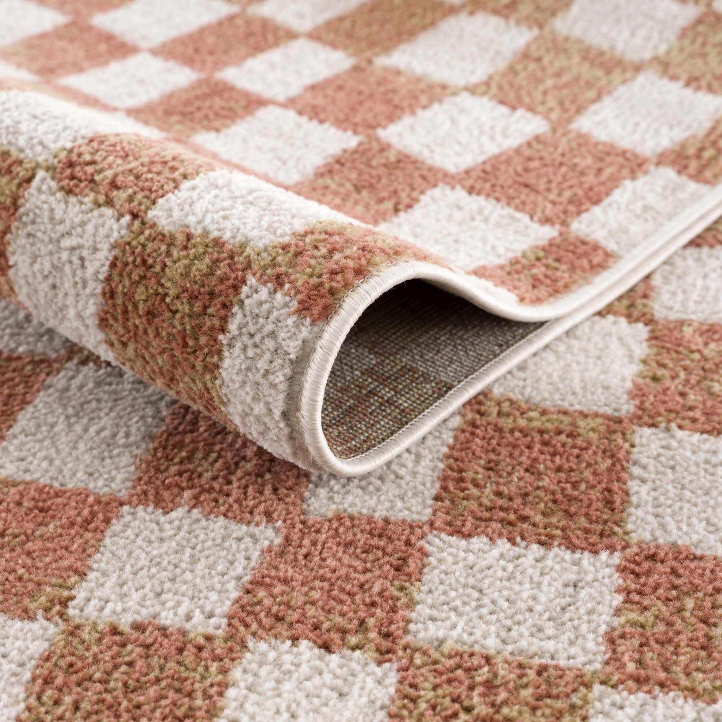 Benjy Cream & Salmon Checkered Area Rug