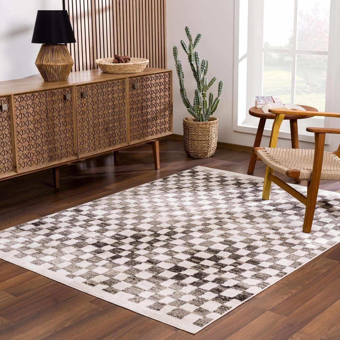 Benjy Cream & Charcoal Checkered Area Rug