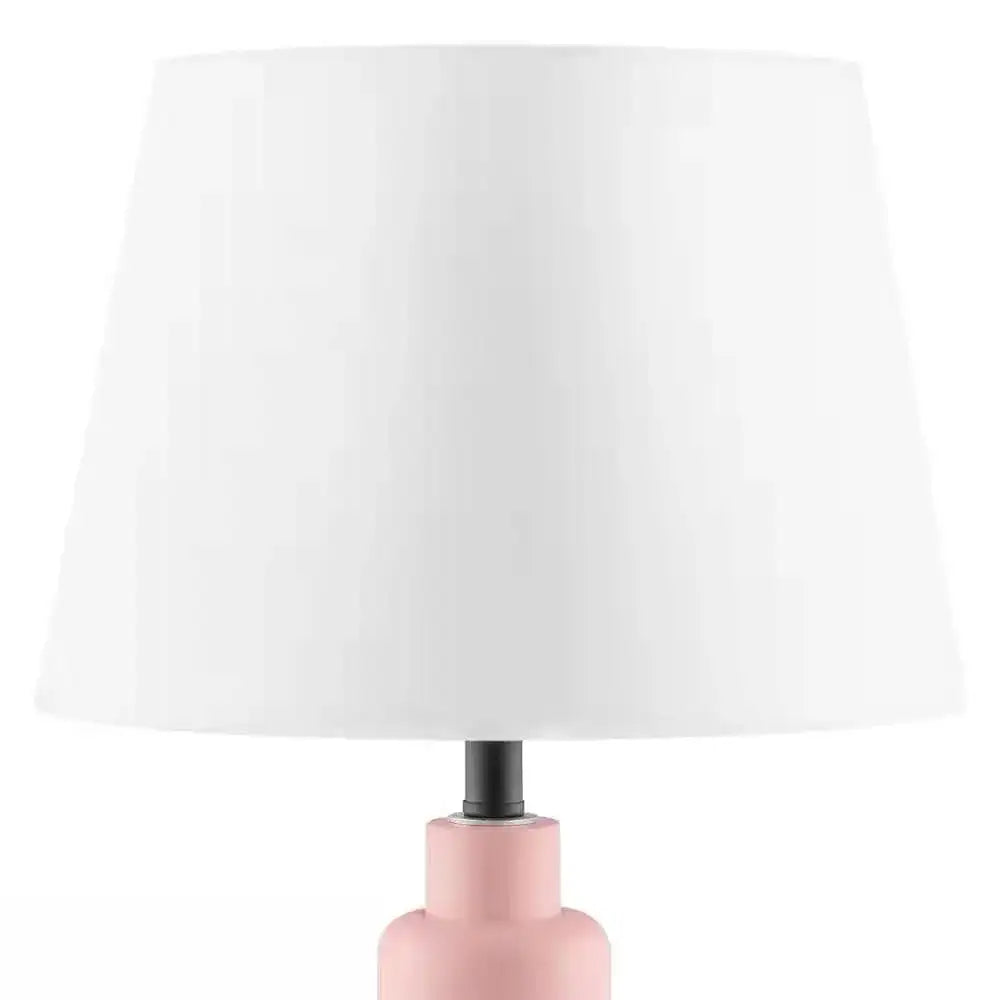 Small Pink Desk Light Table Lamp with White Fabric Shade for Bedside Nightstand
