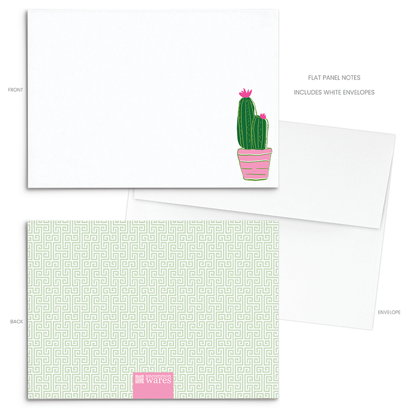 Plantly Panel Note Cards A2 - "Prickly" - Cactus Pink Blooms - Pink Pot