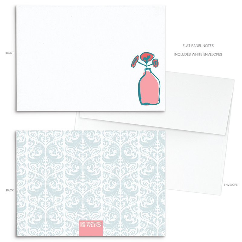 Plantly Panel Note Cards A2 - "Cheery" - Pink Poppy Flowers - Pink Vase