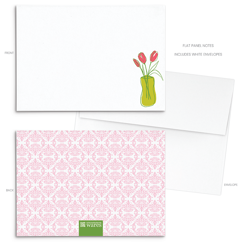 Plantly Panel Note Cards A2 - "Springy" - Pink Tulips - Green Vase