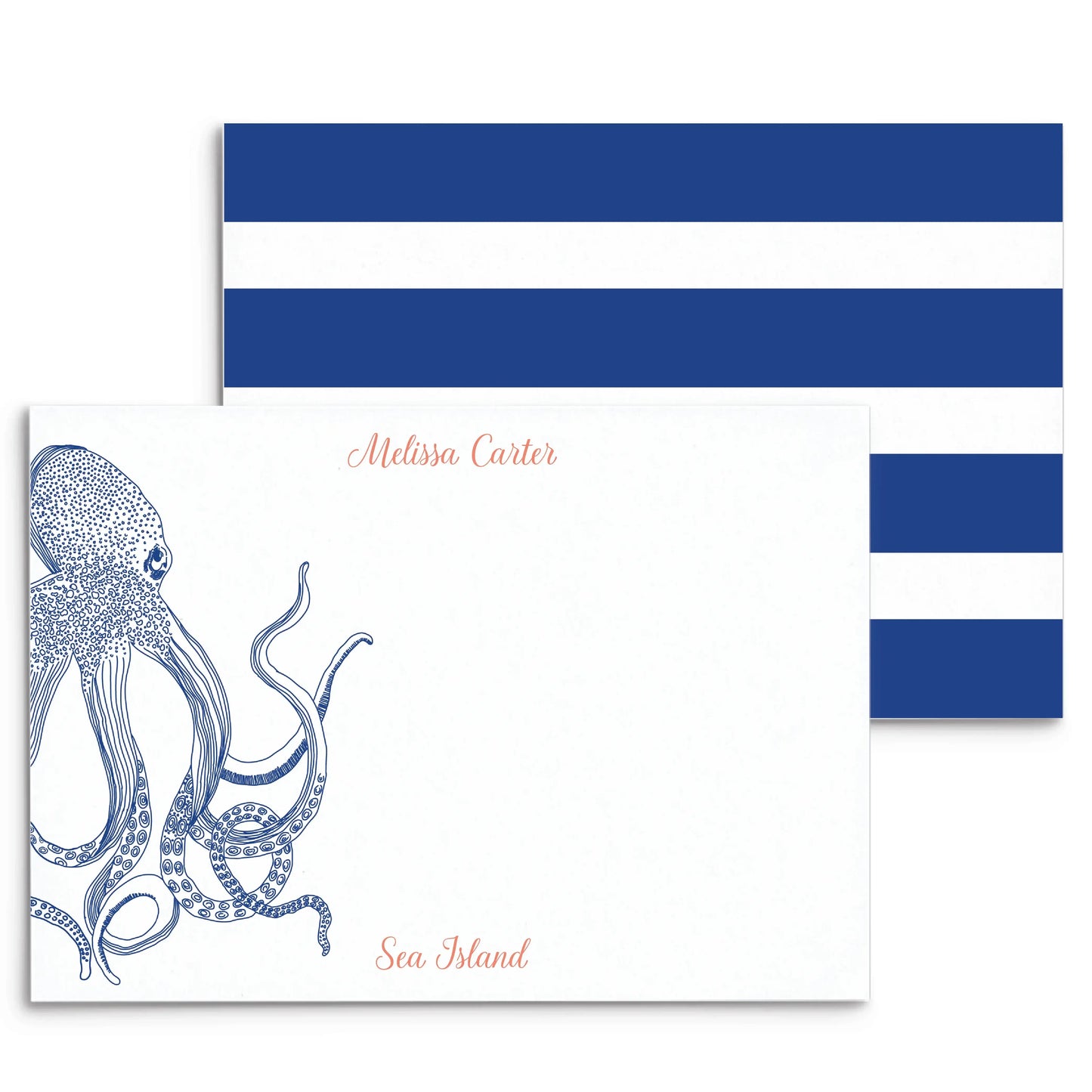 Octopus Navy Panel Note Cards - PERSONALIZED