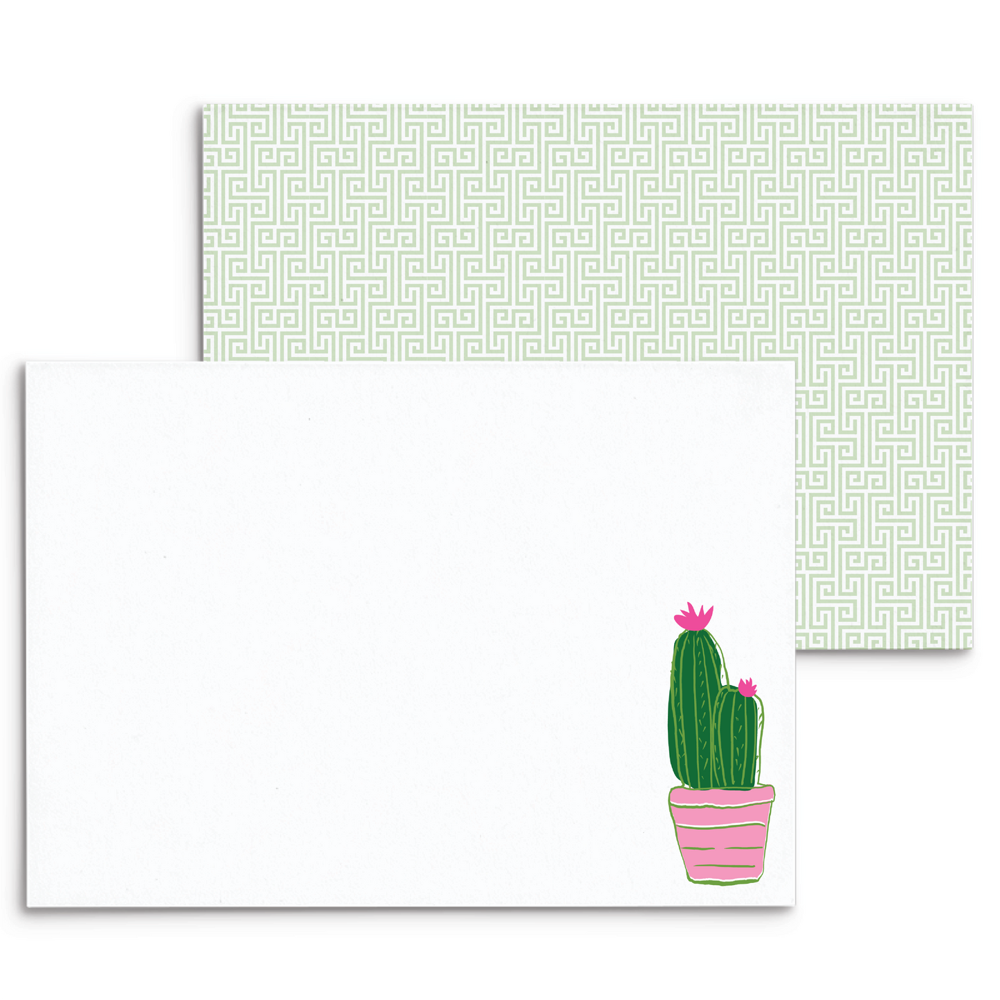 Plantly Panel Note Cards A2 - "Prickly" - Cactus Pink Blooms - Pink Pot